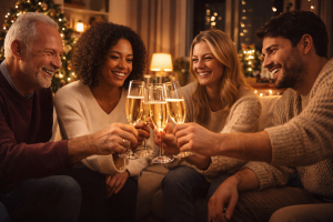 Happy New Year 2026: Embracing Fresh Starts Across Every Corner of Your Life 5 Happy New Year 2026 small group of friends or family sharing a toast at home with warm lighting and genuine smiles